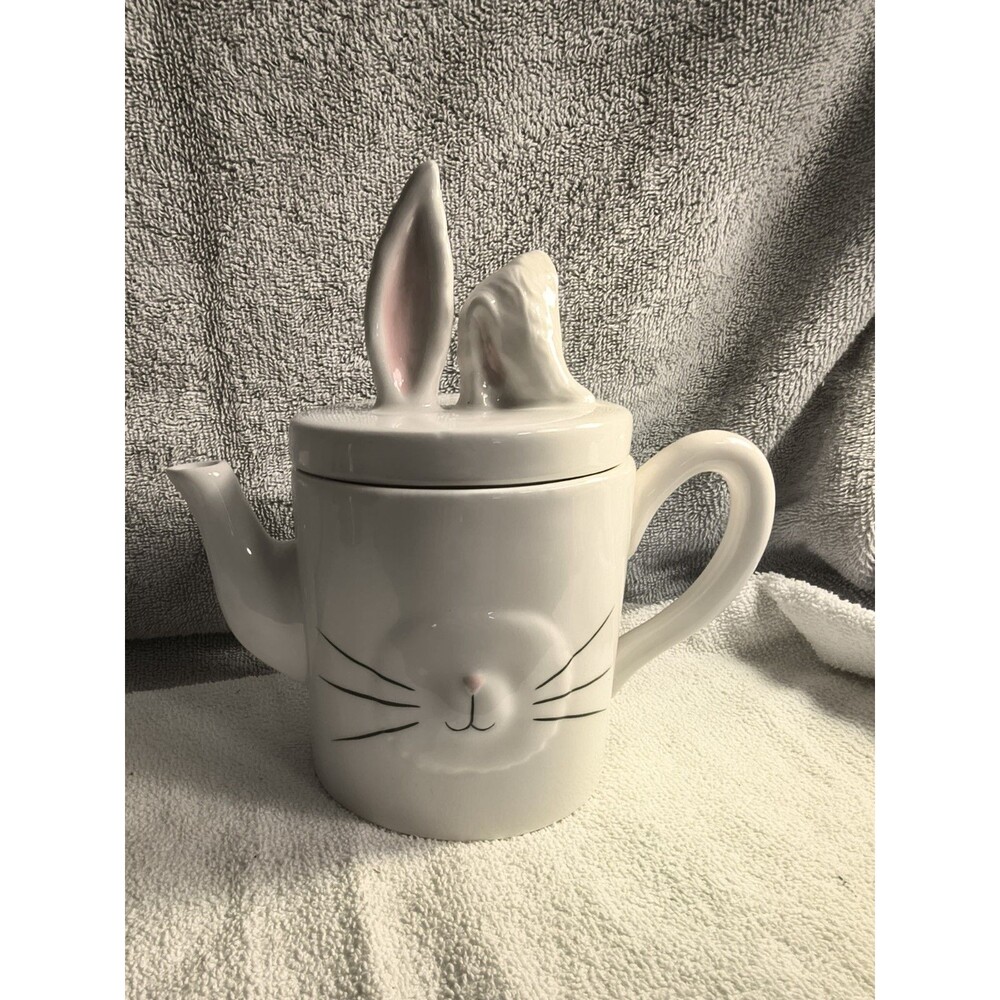 Rae Dunn Magenta M Stamp Easter Bunny Teapot Hip Hop Figural Rabbit Ears VHTF